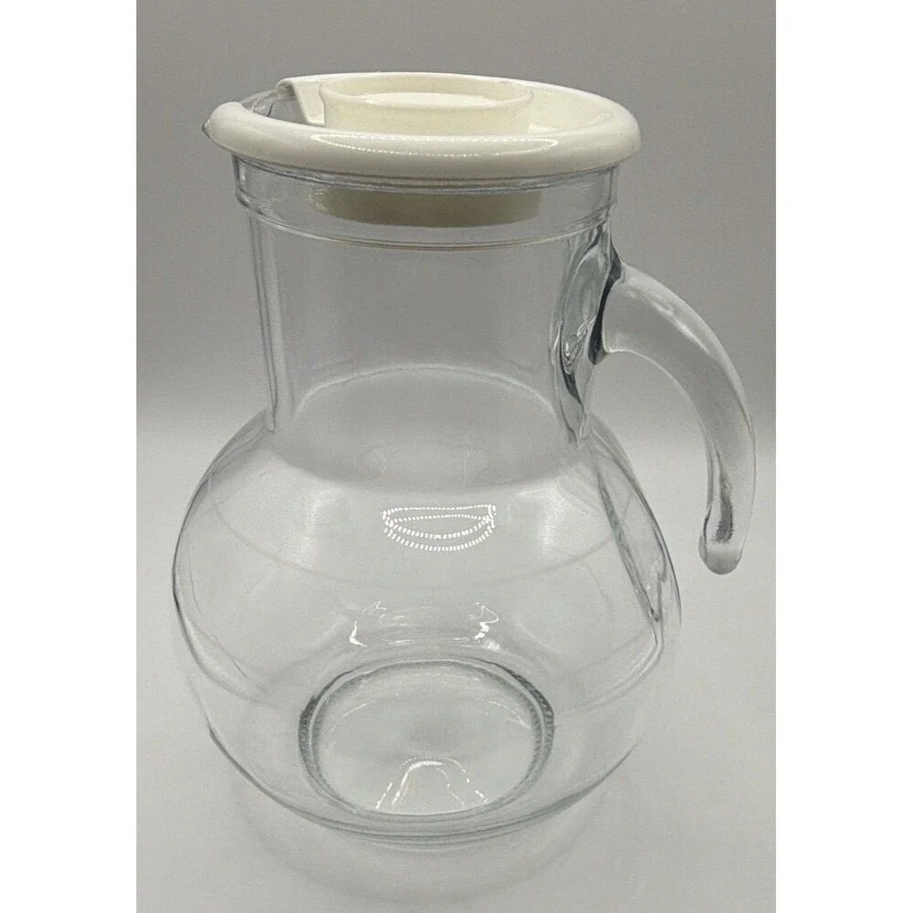 Bormioli Rocco Kufra Glass Pitcher 72 oz Jug White Lid Ice Insert Made In Italy